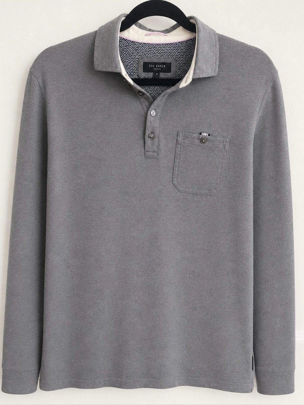 Ted Baker London Long Sleeve Gray Polo Flip Cuff Herringbone Size 5 (L /XL)